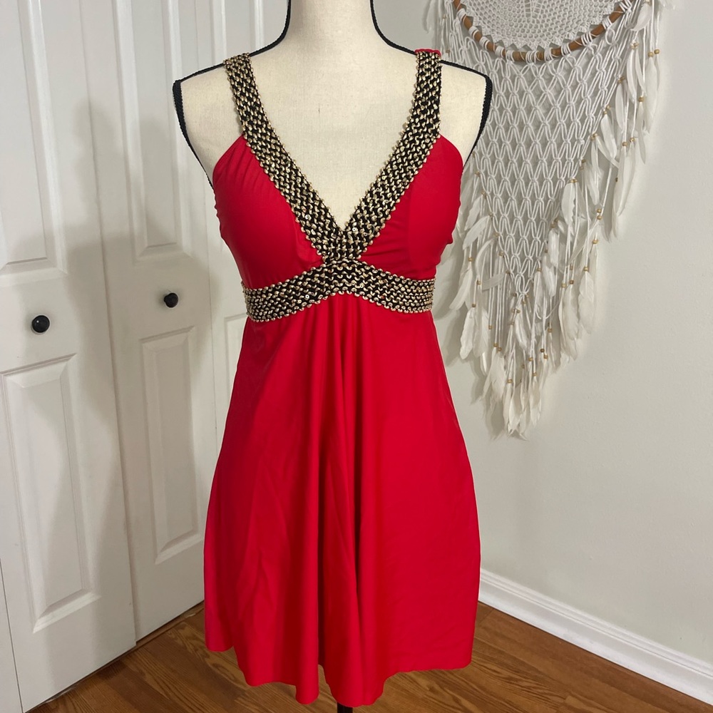 Red Shein bathing suit dress medium